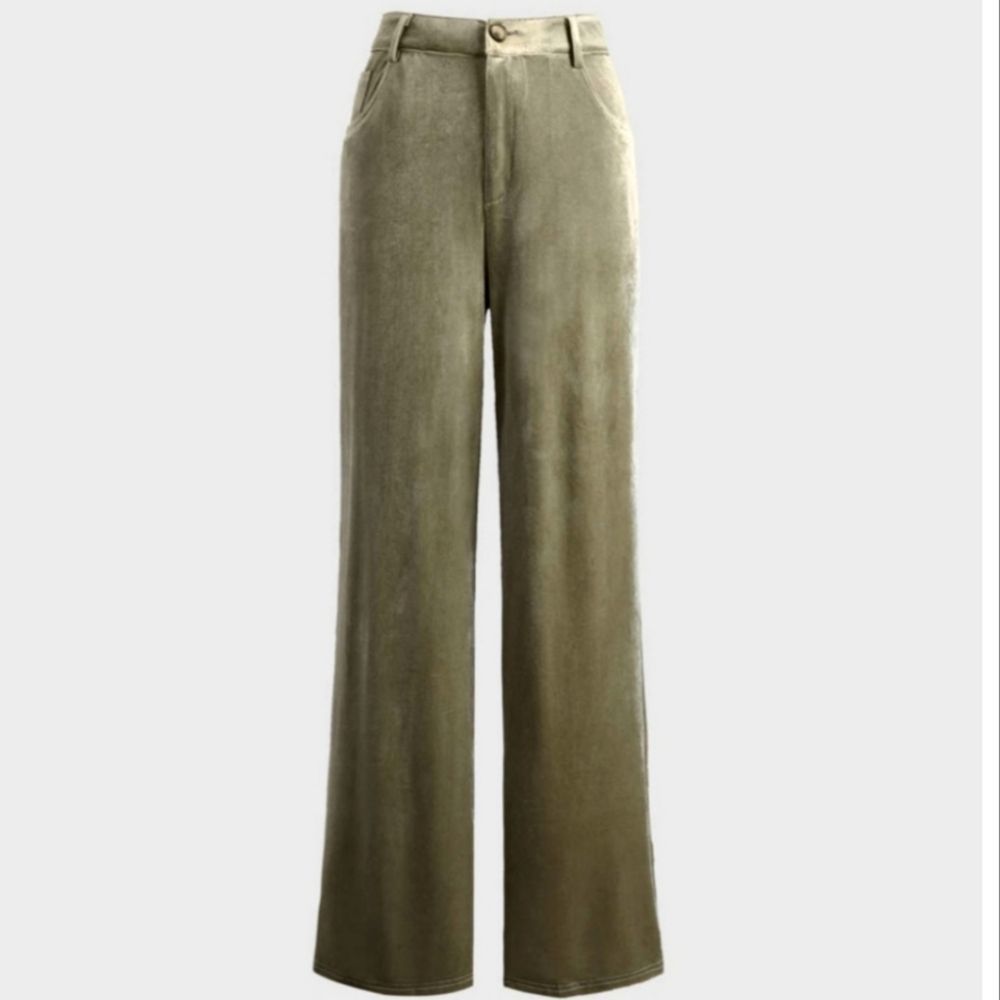NWT Cider High Waist Moss Green Velvet Wide Legs Pants
